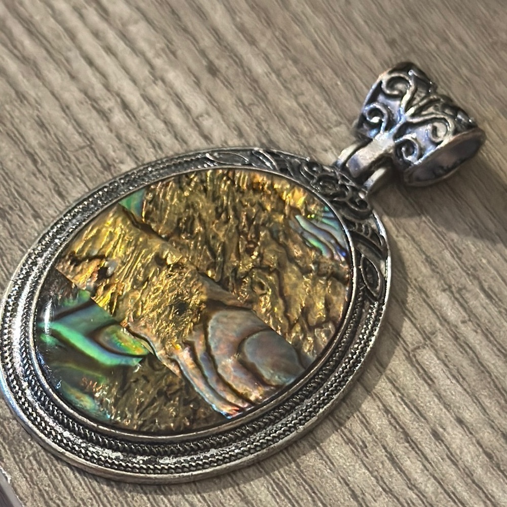 Art deco  Silver tone and Abalone Pendant